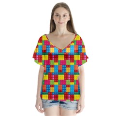 Lego Background V-neck Flutter Sleeve Top by artworkshop