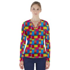 Lego Background V-neck Long Sleeve Top by artworkshop