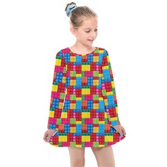 Lego Background Kids  Long Sleeve Dress by artworkshop