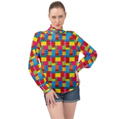 Lego Background High Neck Long Sleeve Chiffon Top by artworkshop