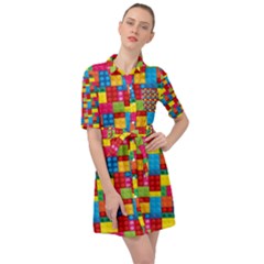 Lego Background Belted Shirt Dress by artworkshop