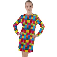 Lego Background Long Sleeve Hoodie Dress by artworkshop