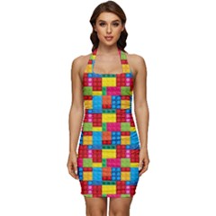 Lego Background Sleeveless Wide Square Neckline Ruched Bodycon Dress