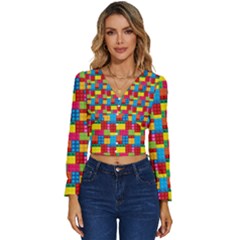 Lego Background Long Sleeve V-neck Top by artworkshop