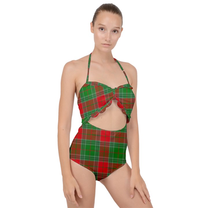 Lumberjack Plaid Scallop Top Cut Out Swimsuit