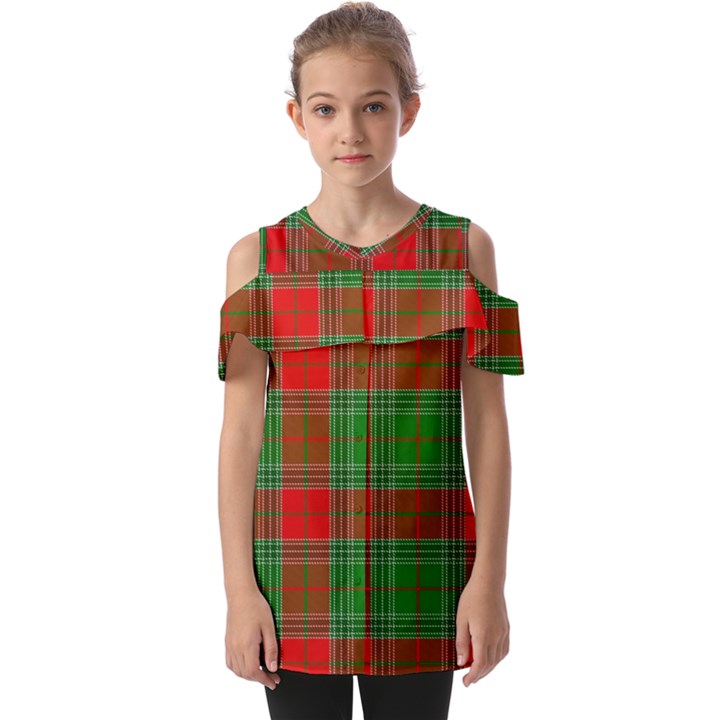 Lumberjack Plaid Fold Over Open Sleeve Top