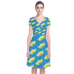 Pattern Aliens Short Sleeve Front Wrap Dress by artworkshop