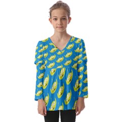 Pattern Aliens Kids  V Neck Casual Top