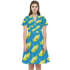 Pattern Aliens Short Sleeve Waist Detail Dress