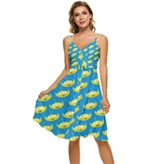 Pattern Aliens Sleeveless Tie Front Chiffon Dress