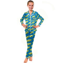 Pattern Aliens Kid s Satin Long Sleeve Pajamas Set by artworkshop