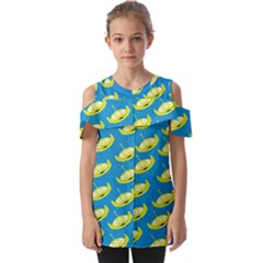 Pattern Aliens Fold Over Open Sleeve Top