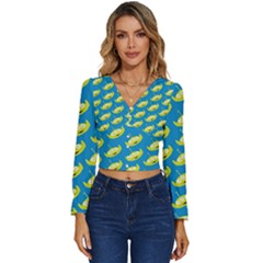 Pattern Aliens Long Sleeve V-neck Top