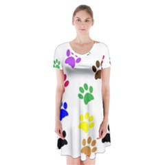 Pawprints Short Sleeve V-neck Flare Dress by artworkshop