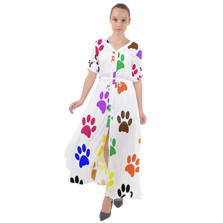 Pawprints Waist Tie Boho Maxi Dress