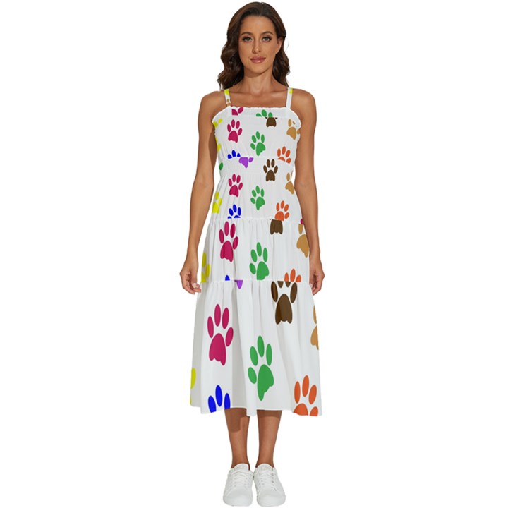 Pawprints Sleeveless Shoulder Straps Boho Dress