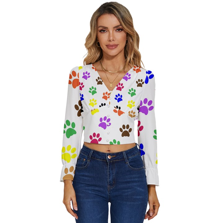 Pawprints Long Sleeve V-Neck Top