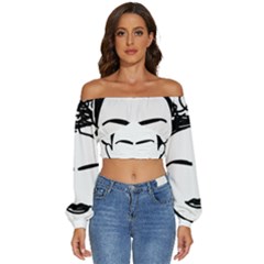 Frida Kahlo  Long Sleeve Crinkled Weave Crop Top