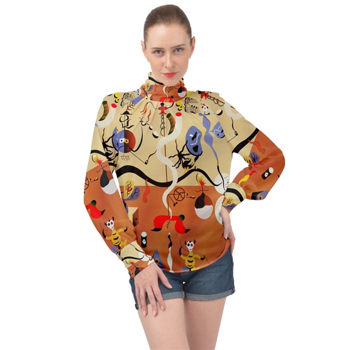 Carnival Of The Harlequin Art High Neck Long Sleeve Chiffon Top