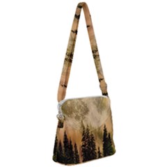 Moon Nature Forest Pine Trees Sky Full Moon Night Zipper Messenger Bag by danenraven