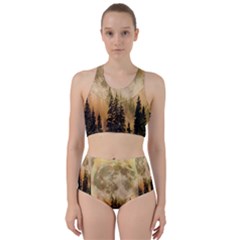 Moon Nature Forest Pine Trees Sky Full Moon Night Racer Back Bikini Set by danenraven