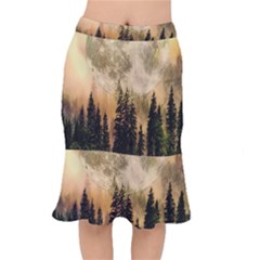 Moon Nature Forest Pine Trees Sky Full Moon Night Short Mermaid Skirt by danenraven