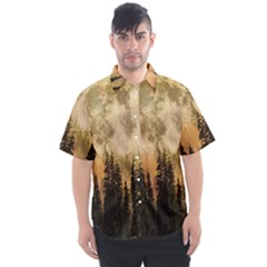 Moon Nature Forest Pine Trees Sky Full Moon Night Men s Short Sleeve Shirt