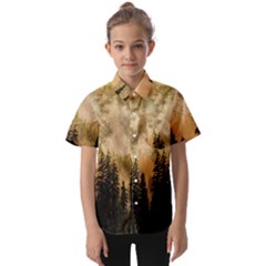 Moon Nature Forest Pine Trees Sky Full Moon Night Kids  Short Sleeve Shirt by danenraven