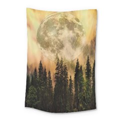 Moon Nature Forest Pine Trees Sky Full Moon Night Small Tapestry by danenraven