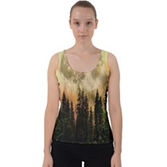 Moon Nature Forest Pine Trees Sky Full Moon Night Velvet Tank Top by danenraven