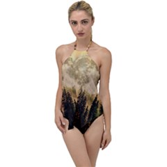 Moon Nature Forest Pine Trees Sky Full Moon Night Go With The Flow One Piece Swimsuit by danenraven