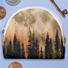 Moon Nature Forest Pine Trees Sky Full Moon Night Horseshoe Style Canvas Pouch by danenraven