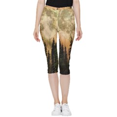 Moon Nature Forest Pine Trees Sky Full Moon Night Inside Out Lightweight Velour Capri Leggings  by danenraven