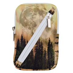 Moon Nature Forest Pine Trees Sky Full Moon Night Belt Pouch Bag (small) by danenraven