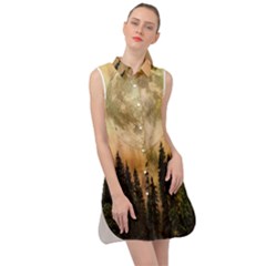 Moon Nature Forest Pine Trees Sky Full Moon Night Sleeveless Shirt Dress