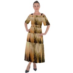 Moon Nature Forest Pine Trees Sky Full Moon Night Shoulder Straps Boho Maxi Dress 