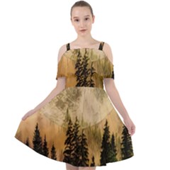 Moon Nature Forest Pine Trees Sky Full Moon Night Cut Out Shoulders Chiffon Dress