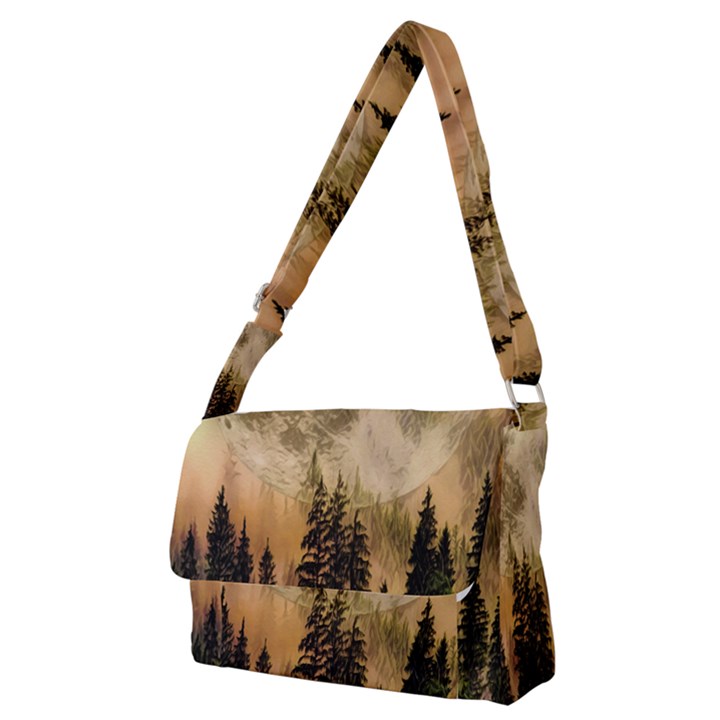 Moon Nature Forest Pine Trees Sky Full Moon Night Full Print Messenger Bag (M)