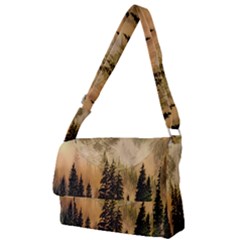 Moon Nature Forest Pine Trees Sky Full Moon Night Full Print Messenger Bag (l) by danenraven