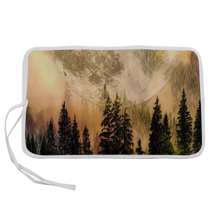 Moon Nature Forest Pine Trees Sky Full Moon Night Pen Storage Case (L)