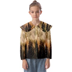 Moon Nature Forest Pine Trees Sky Full Moon Night Kids  Peter Pan Collar Blouse by danenraven