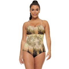 Moon Nature Forest Pine Trees Sky Full Moon Night Retro Full Coverage Swimsuit by danenraven