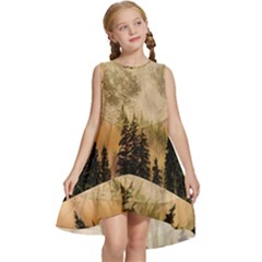 Moon Nature Forest Pine Trees Sky Full Moon Night Kids  Frill Swing Dress by danenraven