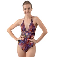 Fantasy Surreal Animals Psychedelic Pattern Halter Cut-Out One Piece Swimsuit