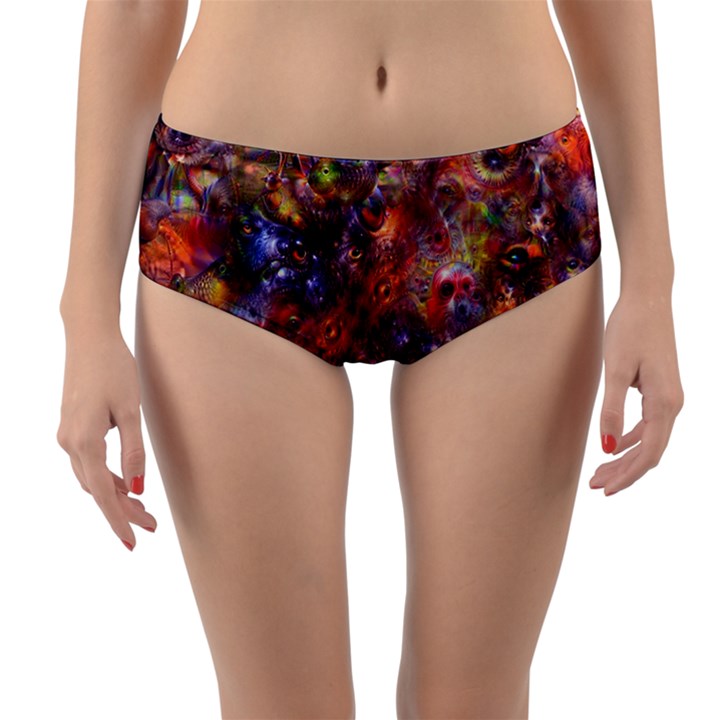 Fantasy Surreal Animals Psychedelic Pattern Reversible Mid-Waist Bikini Bottoms