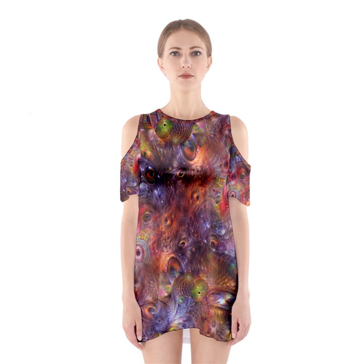 Fantasy Surreal Animals Psychedelic Pattern Shoulder Cutout One Piece Dress