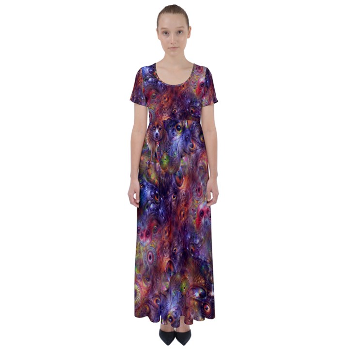 Fantasy Surreal Animals Psychedelic Pattern High Waist Short Sleeve Maxi Dress