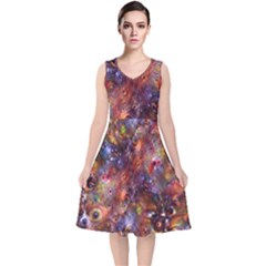 Fantasy Surreal Animals Psychedelic Pattern V-Neck Midi Sleeveless Dress 