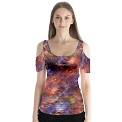 Fantasy Surreal Animals Psychedelic Pattern Butterfly Sleeve Cutout Tee 