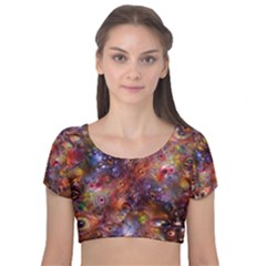 Fantasy Surreal Animals Psychedelic Pattern Velvet Short Sleeve Crop Top  by danenraven